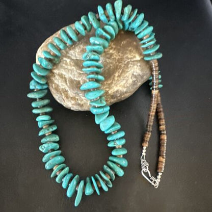 Navajo Blue Kingman Nugget Turquoise Necklace | Sterling Silver | 26" | Authentic Native American Handmade | 15289