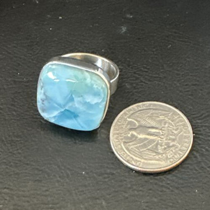 Navajo Blue Larimar Ring | Sterling Silver | Sz 8 | Authentic Native American Handmade | 17649