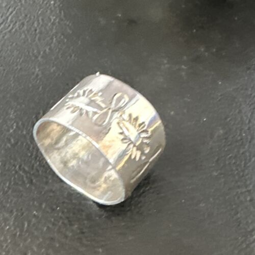 Men's Wide Band Navajo Stamped Ring | Sterling Silver | Sz 9.5 | Authentic Native American Handmade | 14977