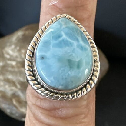 Navajo Blue Larimar Ring | Sterling Silver | Sz 7 | Authentic Native American Handmade | 17657
