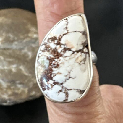 Men's & Women's Wild Horse Turquoise Navajo Ring | Sterling Silver | Sz 7 | Authentic Native American Handmade | 17365