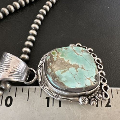 Women's Royston Turquoise Pendant Necklace | Navajo Pearls | Sterling Silver | Authentic Native American Handmade | 17065
