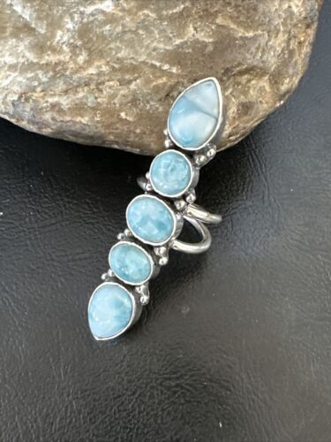 Navajo Blue Larimar Multi-Stone Ring | Authentic Native American Sterling Silver | Multi-Stone | Sz 7 | 15944