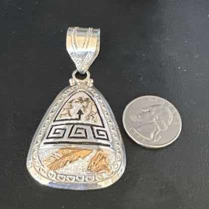 Hopi Gold Pendant | Sterling Silver | 12K GP | Authentic Native American Handmade | 15166