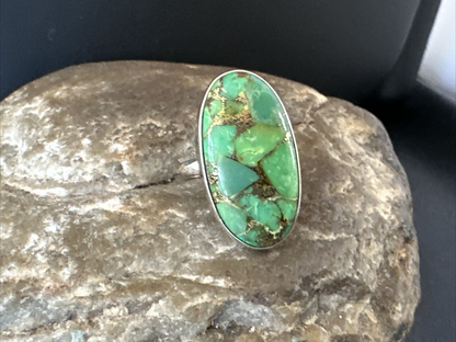 Navajo Green Mojave Turquoise Ring | Sterling Silver | Sz 7 | Authentic Native American Handmade | 15591