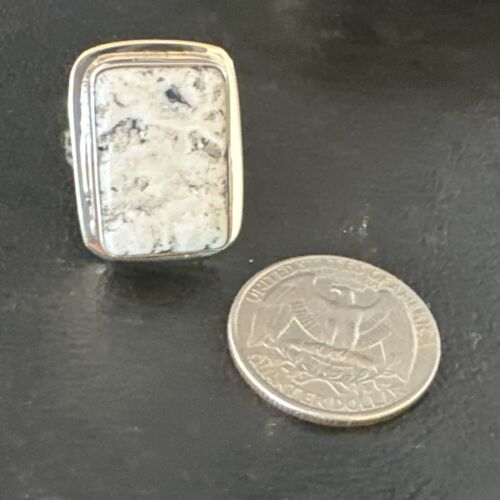Southwestern Navajo White Buffalo Turquoise Ring | Sterling Silver | Sz 9 | 15000