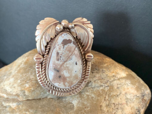 Southwestern Navajo White Buffalo Turquoise Ring | Sterling Silver | Sz 9.5 | 318