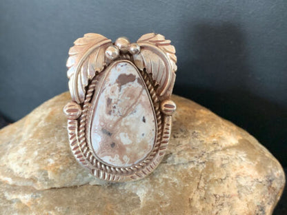 Southwestern Navajo White Buffalo Turquoise Ring | Sterling Silver | Sz 9.5 | 318