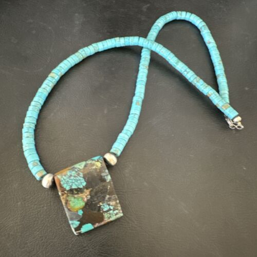 Navajo SpiderWeb Turquoise Heishi Pearls Necklace | Sterling Silver | 20" | Authentic Native American Handmade | 17090