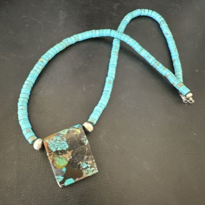 Navajo SpiderWeb Turquoise Heishi Pearls Necklace | Sterling Silver | 20" | Authentic Native American Handmade | 17090