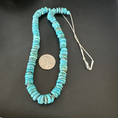 Men's Navajo Blue Turquoise Heishi Necklace | Sterling Silver | 24" | Authentic Native American Handmade | 15767