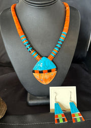 Native American Spiny Oyster Blue Turquoise Shell Pendant Necklace | Santo Domingo | 22" | 15231