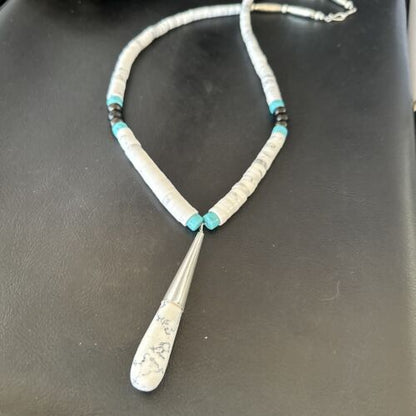 Santo Domingo White Turquoise Howlite Onyx Necklace | Sterling Silver | 23" | 15763