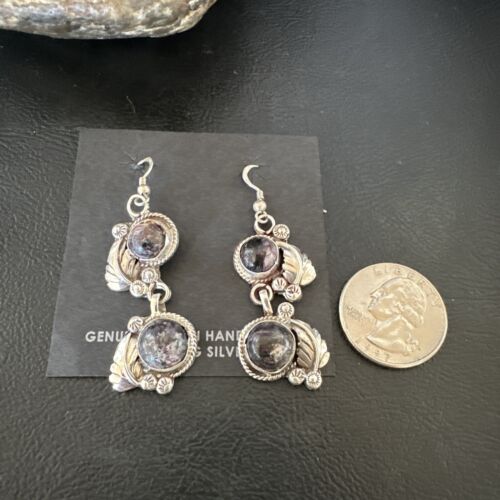 Navajo Purple Sugilite Dangle Earrings | Sterling Silver | 2" | Authentic Native American Handmade | 15694