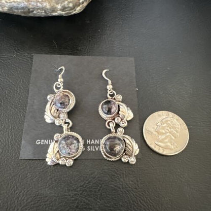 Navajo Purple Sugilite Dangle Earrings | Sterling Silver | 2" | Authentic Native American Handmade | 15694
