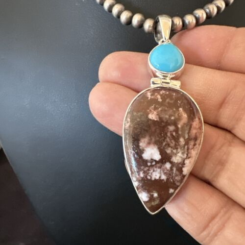 Navajo Wild Horse | Blue Kingman Turquoise Necklace | Sterling Silver | Authentic Native American Handmade | 17311