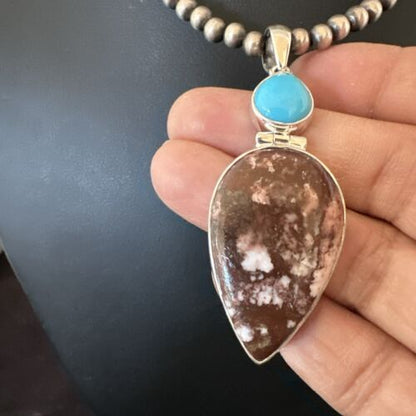 Navajo Wild Horse | Blue Kingman Turquoise Necklace | Sterling Silver | Authentic Native American Handmade | 17311