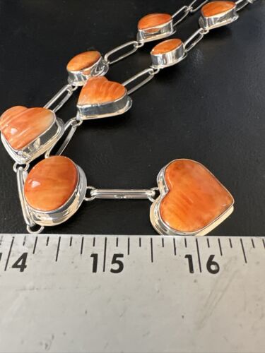 Navajo Lariat Necklace with Orange Spiny Oyster Earrings | Sterling Silver Pendant | 19" | Authentic Native American Handmade | 14955