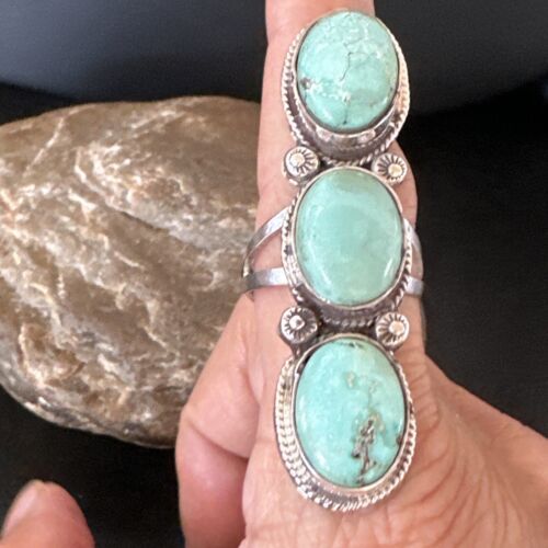 Navajo Blue Dry Creek Turquoise Multi-Stone Ring | Authentic Native American Sterling Silver | Sz 10 | 16733