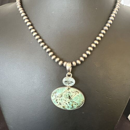 Navajo Dry Creek Turquoise Topaz Pendant Necklace | Sterling Silver | Authentic Native American Handmade | 16442