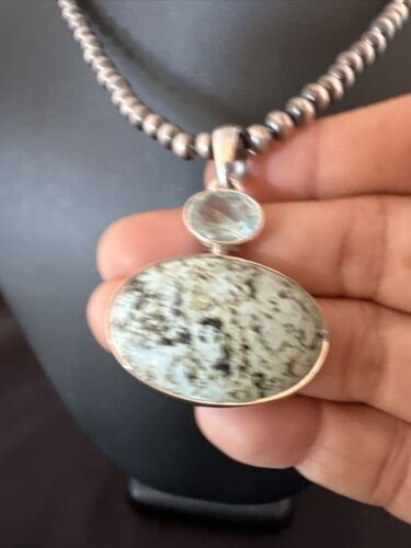 Women's Dry Creek Turquoise Topaz Pendant Necklace | Navajo Sterling Silver | Authentic Native American Handmade | 16439