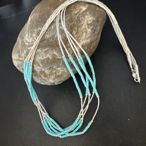 Turquoise 5-Strand Heishi Necklace | Liquid Sterling Silver | Authentic Native American Handmade | 15046