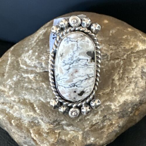 Men's Women's White Buffalo Turquoise Ring | Navajo Sterling Silver | Sz 9 | 13349