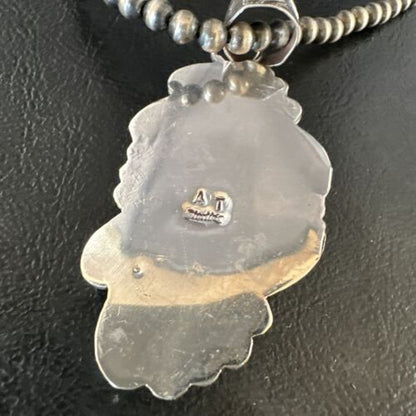 Navajo Blue Turquoise #8 Pendant | Sterling Silver Necklace with Pearls | Authentic Native American Handmade | 15442