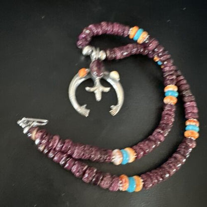 Navajo Purple Spiny Oyster Turquoise Naja Pendant Necklace | Sterling Silver | Native American Handmade | 15273
