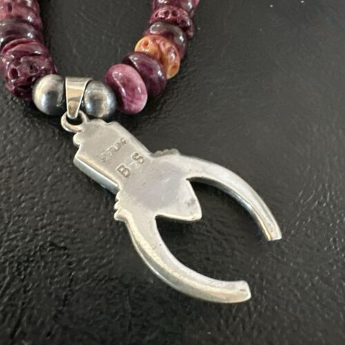 Navajo Purple Spiny Oyster Turquoise Naja Pendant Necklace | Sterling Silver | Authentic Native American Handmade | 16809