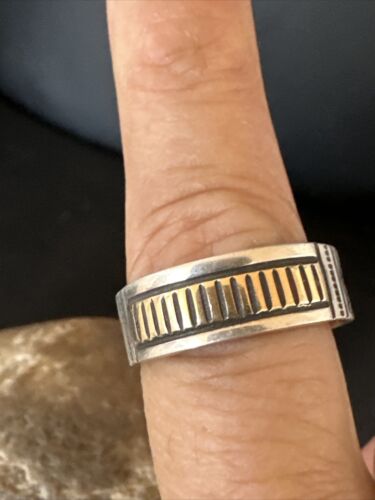 Navajo Men's Wedding Band | Stamped 14K Gold Sterling Silver Ring | Sz 9.5 | Authentic Native American Handmade | 15461