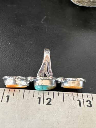 Navajo Green Turquoise Spiny Oyster Multi-Stone Ring | Authentic Native American Sterling Silver | Sz 11 | 16728