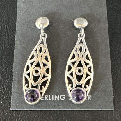 Navajo Purple Amethyst Earrings | Sterling Silver | 1" | Authentic Native American Handmade | 15354