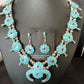 Zuni Turquoise Squash Blossom Necklace with Naja Earrings | Sterling Silver | Native American Handmade | 16167