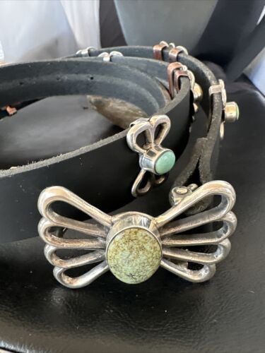 Men's Green Royston Turquoise Concho Belt | Sterling Silver Navajo Tufa | Authentic Native American Handmade | 16789