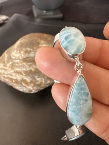 Navajo Blue Larimar Link Bracelet | Sterling Silver | 8" | Authentic Native American Handmade | 16081