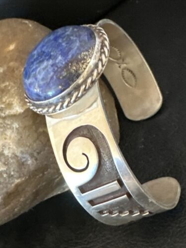 Navajo Blue Denim Lapis Sterling Silver Cuff Bracelet | Authentic Native American Handmade | 15982