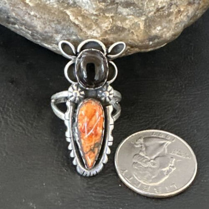 Navajo Cat Spiny Oyster Onyx Multi-Stone Ring | Authentic Native American Sterling Silver | Multi-Stone | Sz 9 | 16656