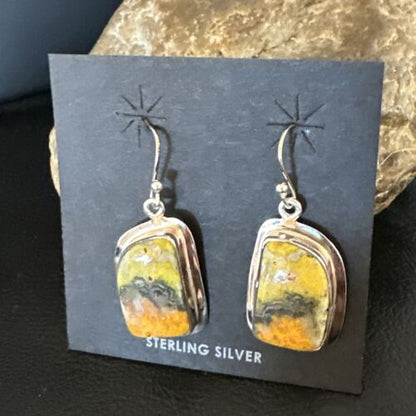 Navajo Bumblebee Jasper Earrings | Sterling Silver | Authentic Native American Handmade | 15811
