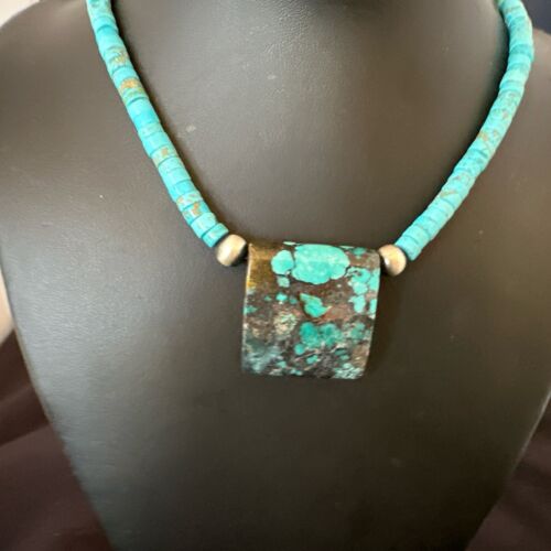 Navajo SpiderWeb Turquoise Heishi Pearls Necklace | Sterling Silver | 20" | Authentic Native American Handmade | 17097