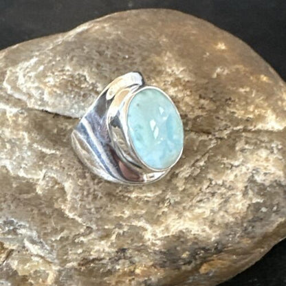 Navajo Blue Larimar Ring | Sterling Silver | Sz 7 | Authentic Native American Handmade | 17664