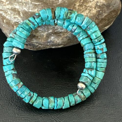Navajo Turquoise Heishi Bracelet | Stainless Steel Memory Wire | 6mm | Authentic Native American Handmade | 17612