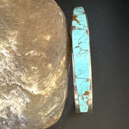Navajo Men's Blue Turquoise Inlay Bracelet | Sterling Silver | Authentic Native American Handmade | 15062