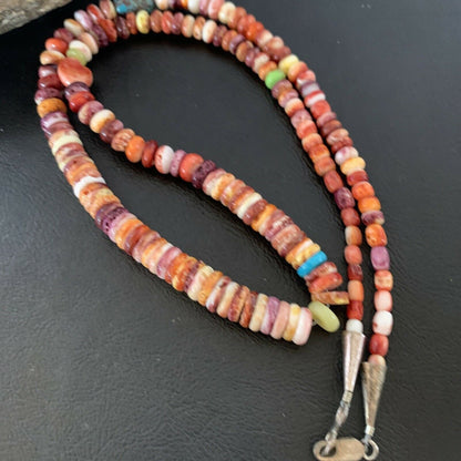 Navajo Spiny Oyster Turquoise Necklace | Sterling Silver | 22" | Authentic Native American Handmade | 10694