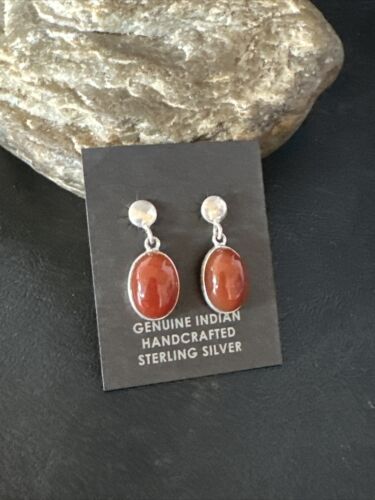 Navajo Burgundy Carnelian Dangle Earrings | Sterling Silver | Authentic Native American Handmade | 14924