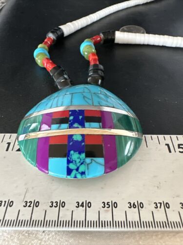Santo Domingo Shell Turquoise Coral Inlay Necklace | Sterling Silver | 22" | Stabilized | 15324