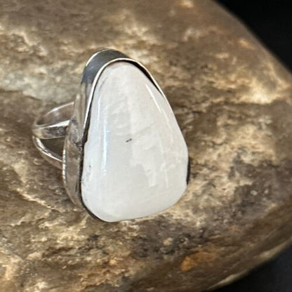 Men's Navajo White Buffalo Turquoise Ring | Sterling Silver | Sz 8.5 | Authentic Native American Handmade | 14745