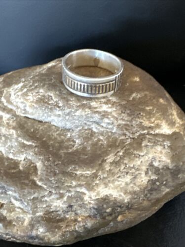 Navajo Men's Wedding Band | Stamped 14K Gold Sterling Silver Ring | Sz 9.5 | Authentic Native American Handmade | 15461