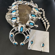 Navajo Turquoise Shadowbox Squash Blossom Necklace & Earrings | Sterling Silver | 16542
