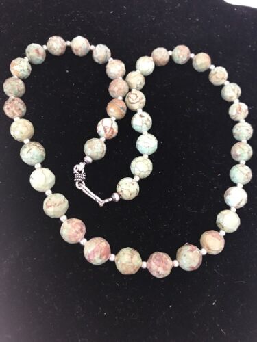 Southwestern Green Turquoise Faceted Bead Necklace | Sterling Silver | 21" | 08128